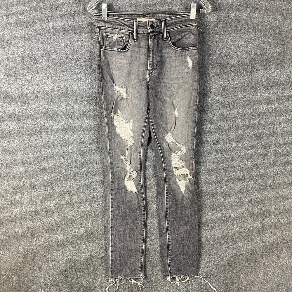 Levi's Jeans Women's Size 27 721 High Rise Skinny Gray Ripped 27x30 Cotton